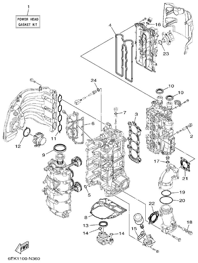 Yamaha F115B, FL115B, FL115BET REPAIR KIT 1 parts diagram